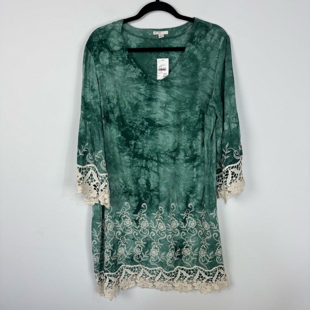 Cato EST 1946 Green Tie Dye Long Sleeve Mini Dress Casual Beach Swimsuit Coverup